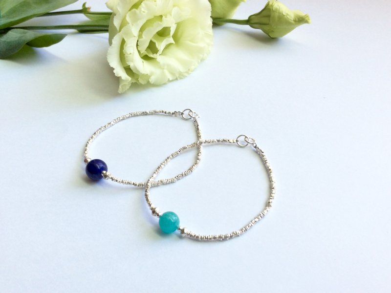 Ops Amazonite bracelet-天河石/925纯银 - 手链/手环 - 其他金属 蓝色