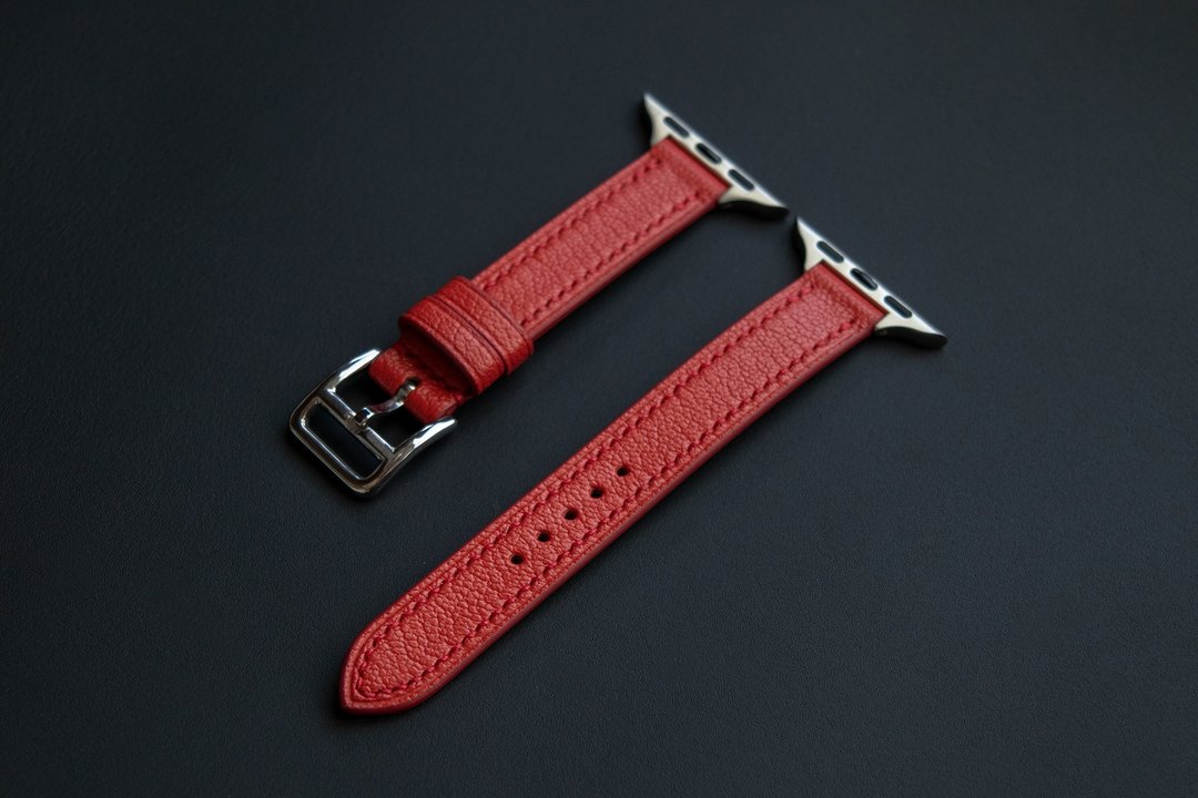 适用于 Apple Watch 的红色山羊皮革细表带，采用 Alran 皮革 (MTO - Made To Order) - 表带 - 真皮 红色