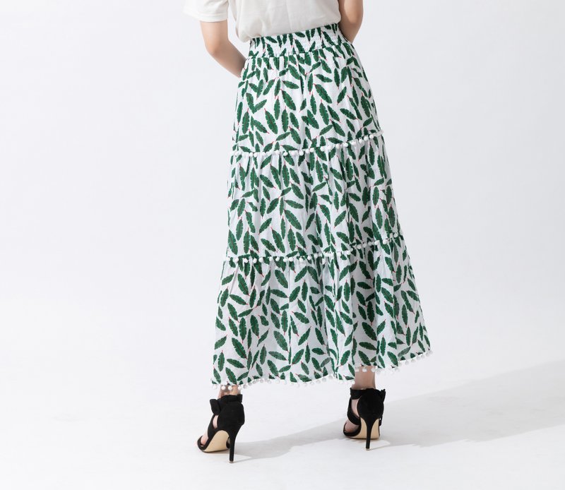 【joliememe】湖畔时光 多层次长裙Stripe Cotton Layered Skirt - 裙子 - 棉．麻 绿色