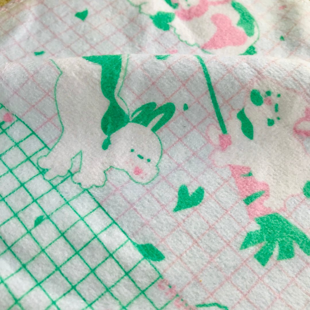 Happy兔Day原创插画方巾-超细柔毛巾-擦手巾 - 毛巾浴巾 - 人造皮革 