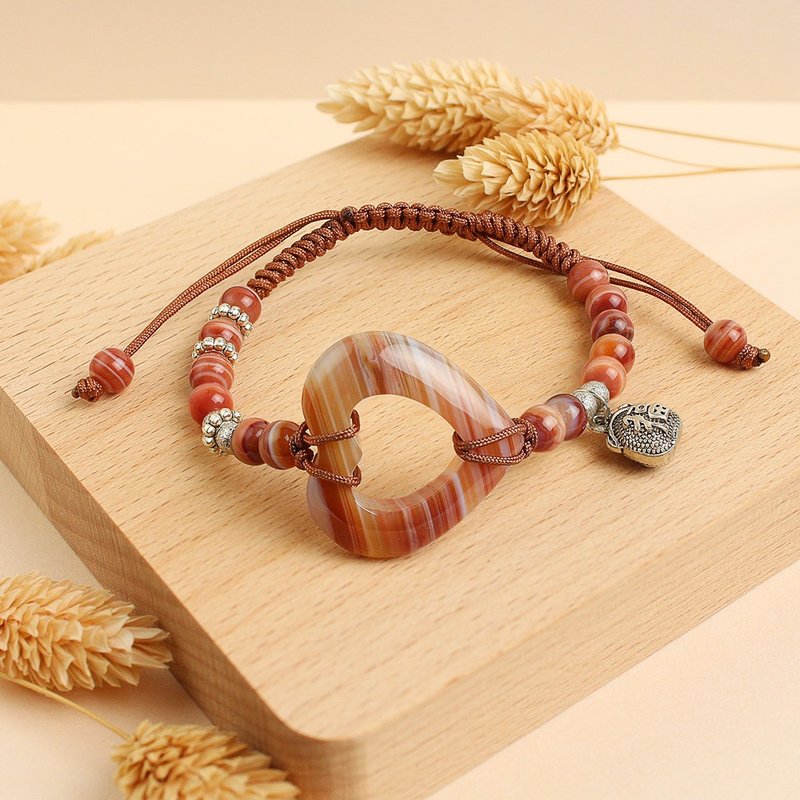 设计师手创编织手链 | 心相印 - 手链/手环 - 玉石 咖啡色