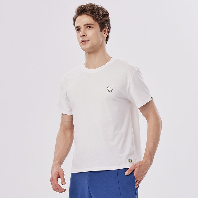 moz瑞典 驼鹿 冰河棉 100%纯棉 凉感 弹力T恤 -百搭白(亚洲)男款 - 男装上衣/T 恤 - 棉．麻 白色