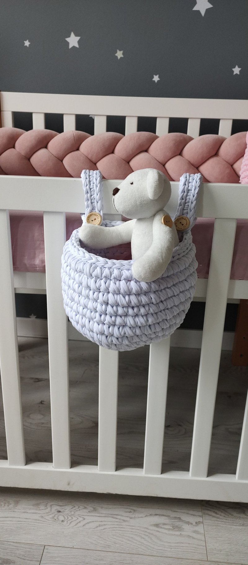 Handmade hanging basket.Hanging basket for a baby cot. But i - 随行杯提袋/水壶袋 - 棉．麻 白色