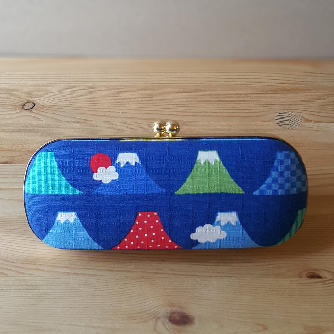 限量款 富士山/蓝底 日本布 口金眼镜盒 笔盒 - 眼镜盒/眼镜布 - 棉 