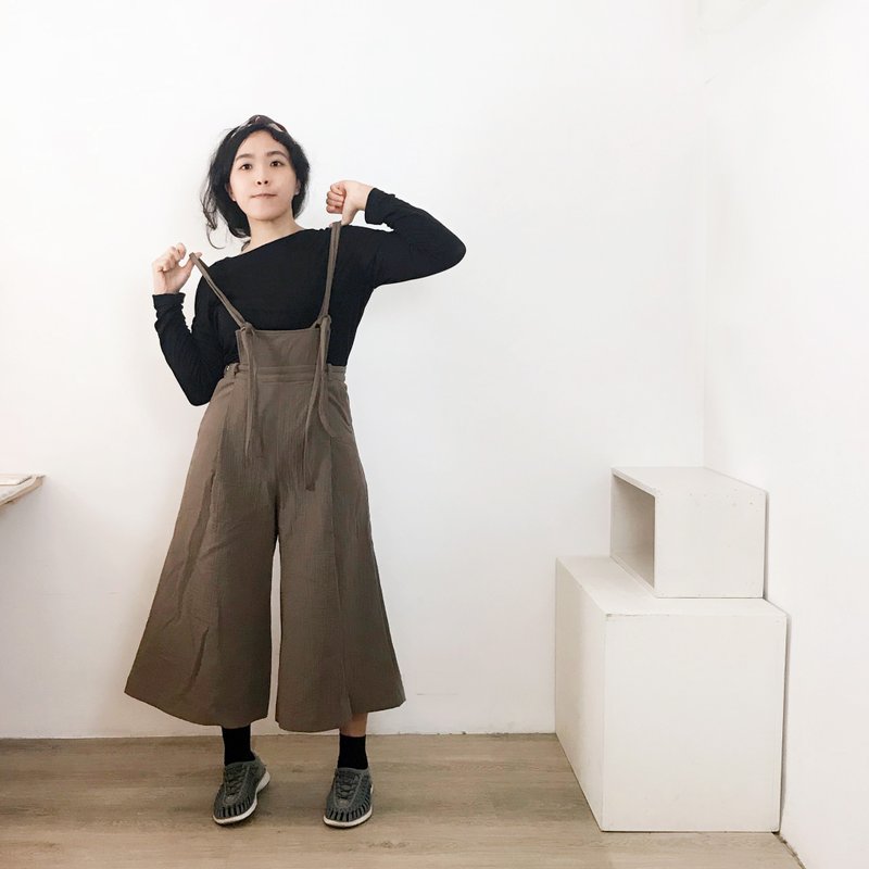 【吊带裤裙 01】绑带 / 两用穿 - 背带裤/连体裤 - 棉．麻 咖啡色
