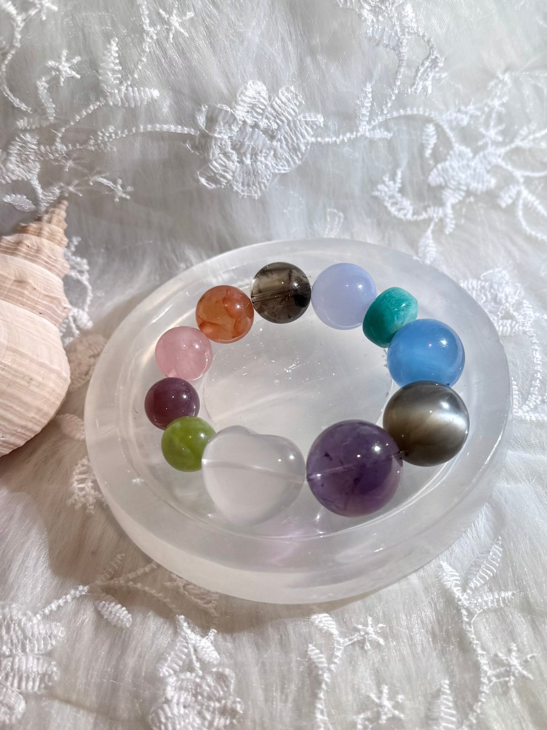 定制化 | 七彩多宝 | 奶白晶、紫水晶、黑月光、海蓝宝、蓝玉随 - 手链/手环 - 水晶 多色