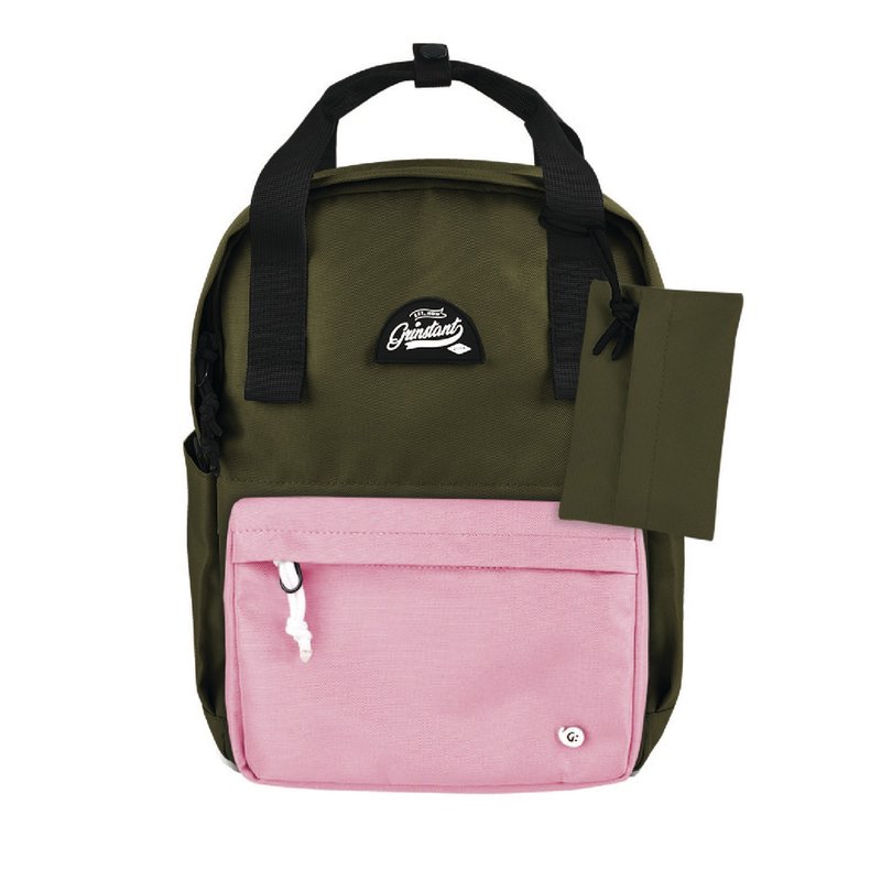 Grinstant混搭可拆组式13寸后背包 - 冒险系列 (军绿色配浅粉红) - 后背包/双肩包 - 聚酯纤维 绿色
