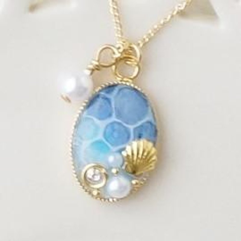 [Hand-painted] Sea water necklace - 项链 - 树脂 蓝色