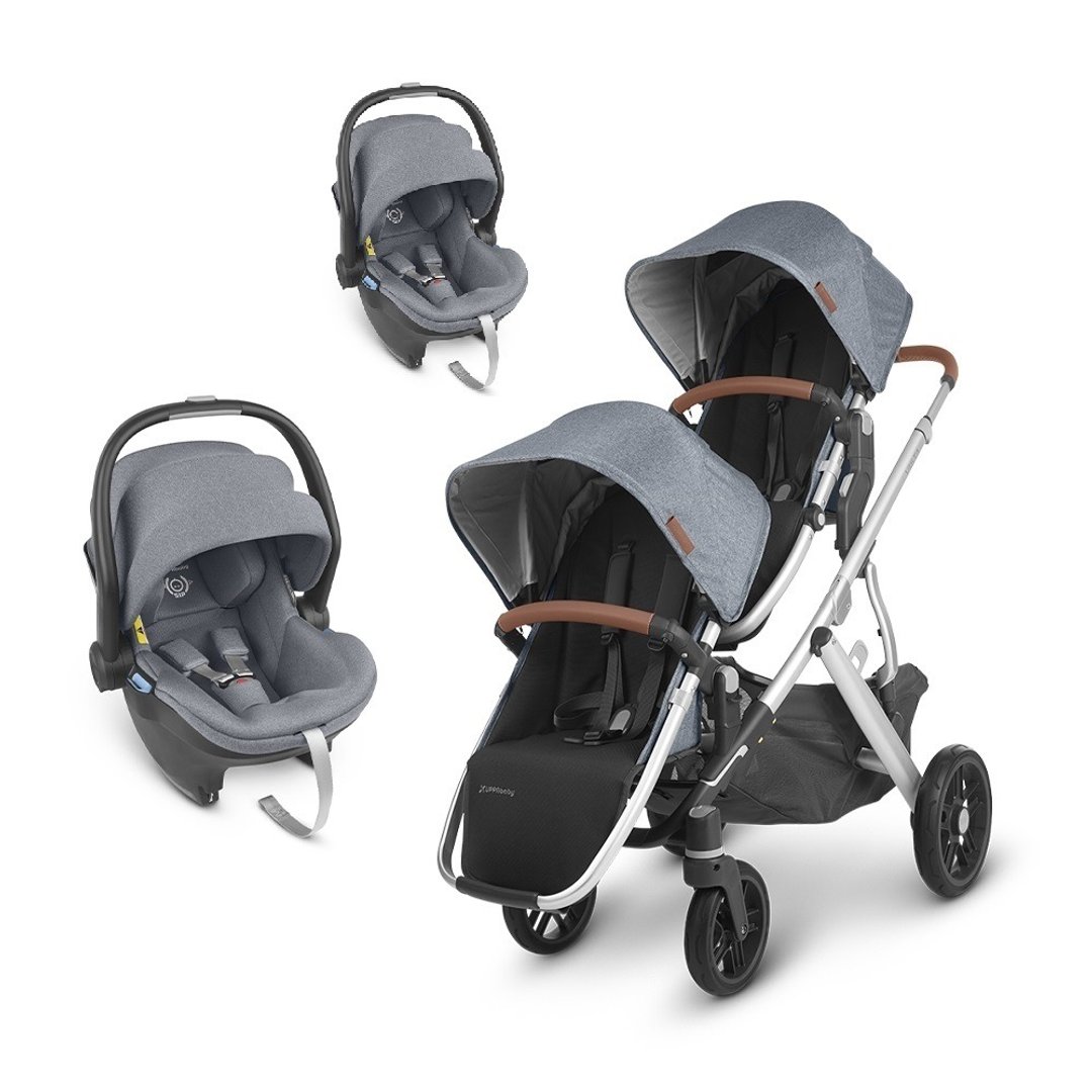 台湾宅配【UPPAbaby】【双宝推车提篮】VISTA V2蓝灰+蓝灰提篮*2 - 婴儿车/手推车 - 其他材质 蓝色