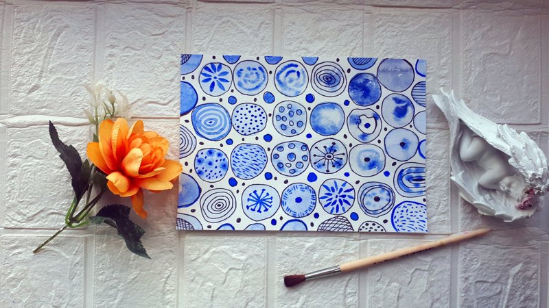 圆形 2 水彩画、艺术品、艺术、水彩、抽象 - 墙贴/壁贴 - 纸 多色