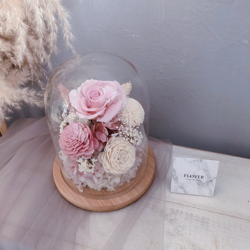 透粉永生玫瑰玻璃花盅 - 植栽/盆栽 - 植物．花 