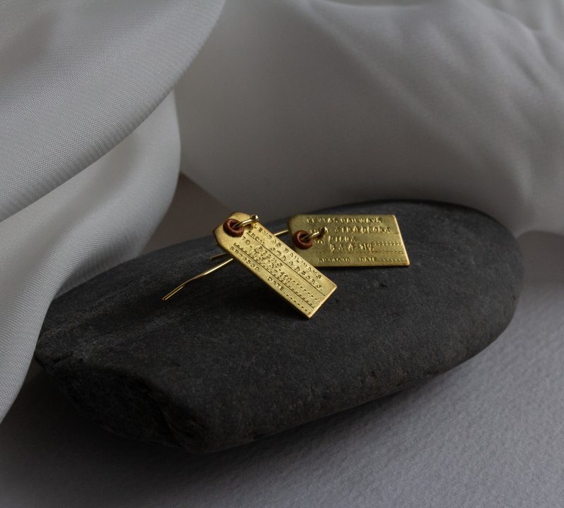 日本PICUS 纯黄铜行李吊牌耳环 - 耳环/耳夹 - 铜/黄铜 金色