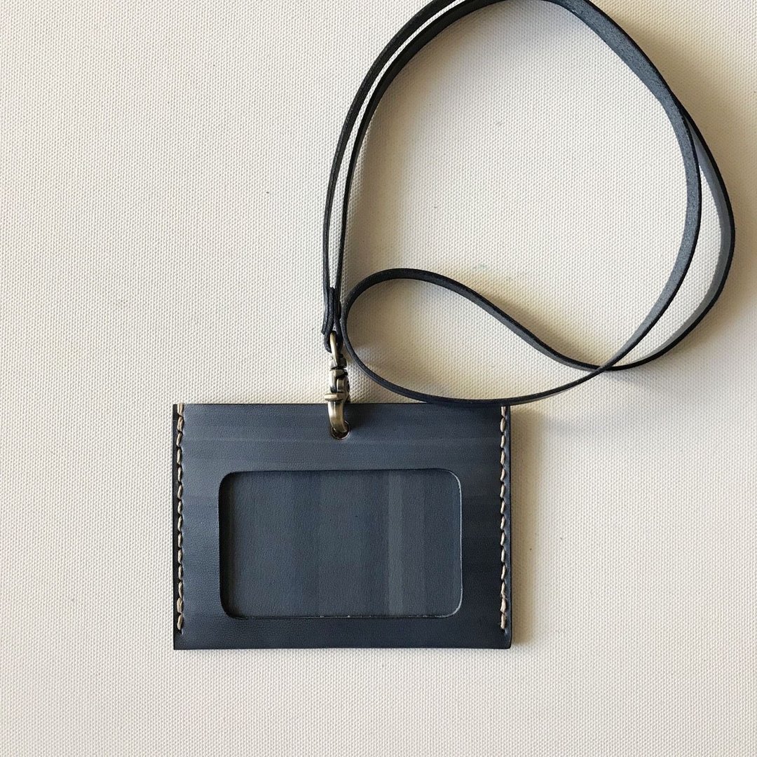 识别证卡套+颈带_横式_双卡层_墨蓝_ID Holder - 证件套/卡套 - 真皮 蓝色
