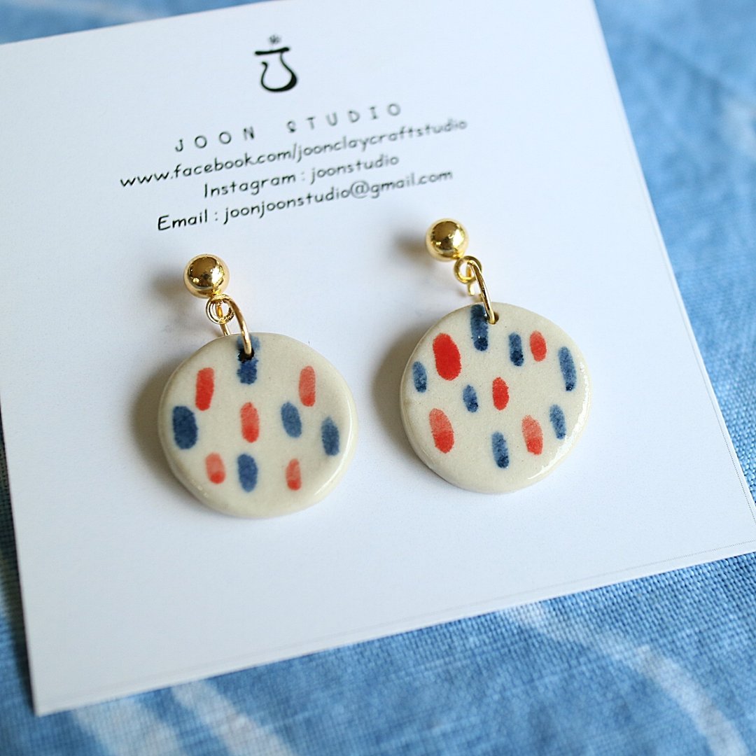dot dot earring 4 - 耳环/耳夹 - 陶 