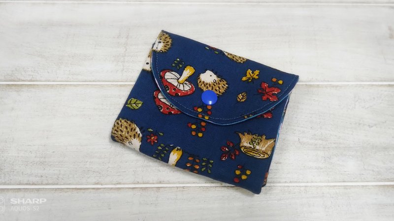 深蓝色可爱刺猬双层钱包 零钱包 卡片包 收纳包 - 皮夹/钱包 - 棉．麻 蓝色