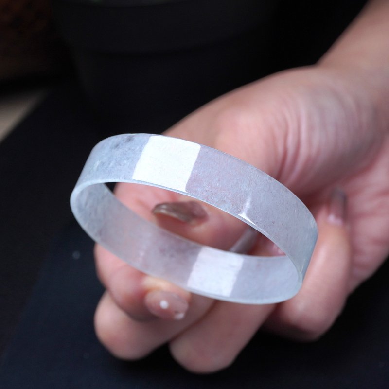 冰种翡翠角镯手镯 | 18围 | 天然缅甸玉翡翠A货 | 送礼 - 手链/手环 - 玉石 透明