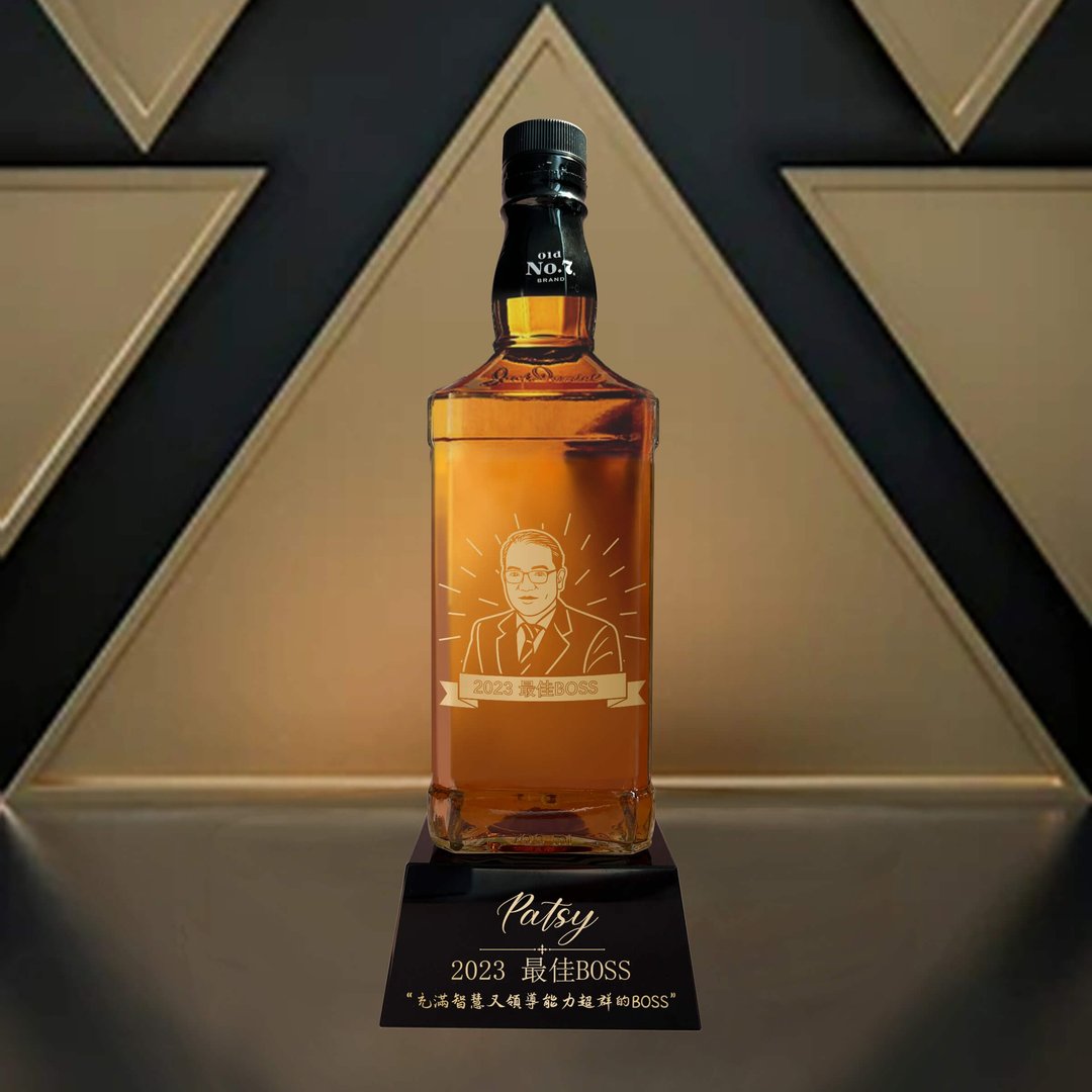 威士忌奖座订制|Jack Daniels人像雕刻奖杯 定制纪念荣休升职礼物 - 酒类 - 玻璃 