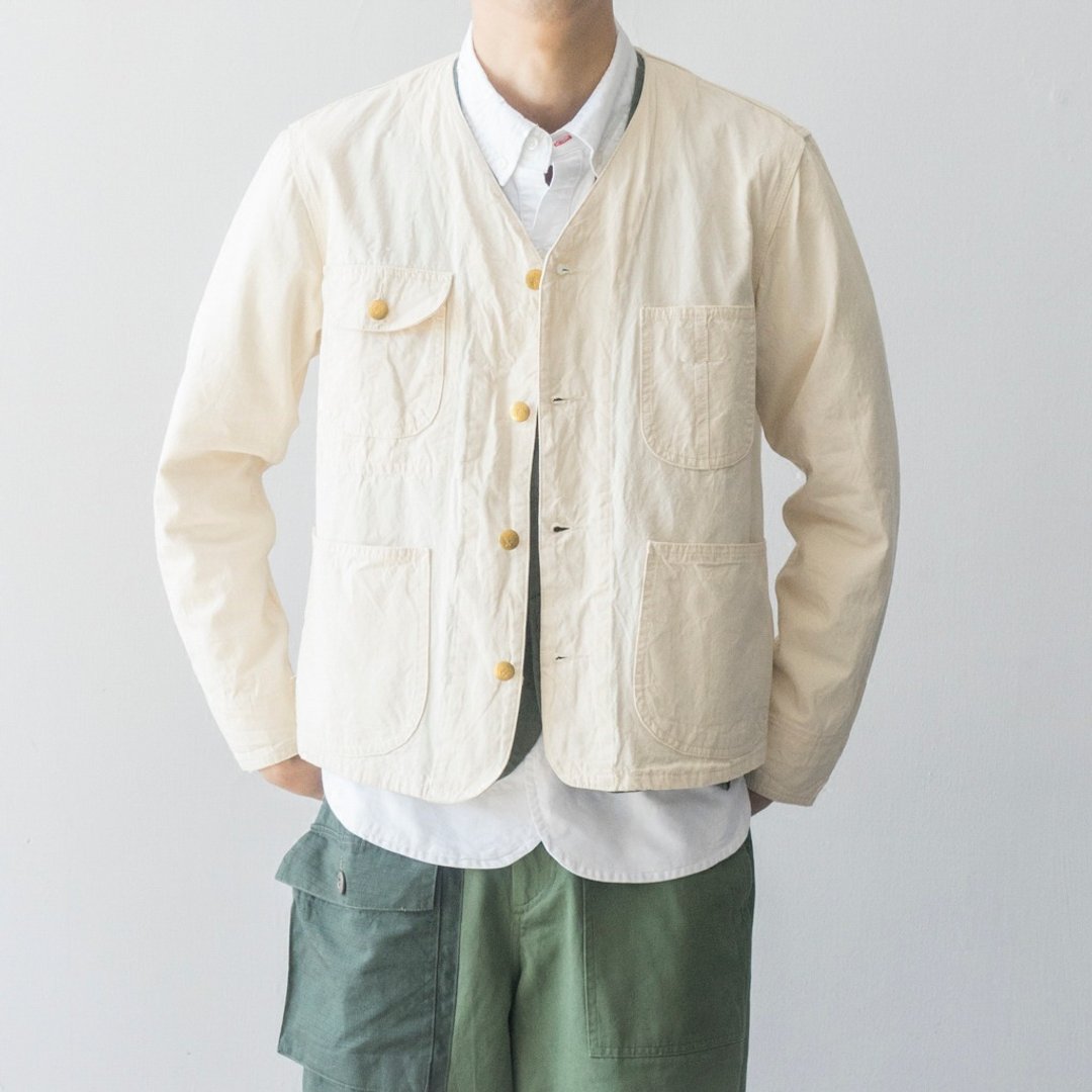 Lab store 本白人字纹法国铁路夹克四袋工装外套 Railroad Jacket - 男装外套 - 棉 白色