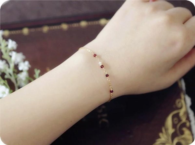 原创 柘榴石与珍珠 编织手链｜1月诞生石｜亦可叠戴 - 手链/手环 - 宝石 