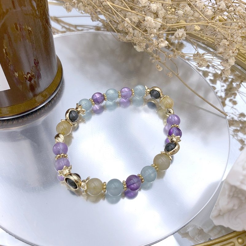 紫衣女士 / 海蓝宝 金发晶 薰衣草紫水晶 拉长石 水晶手链 - 手链/手环 - 其他材质 紫色