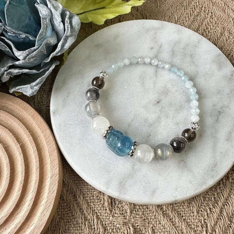 大海蓝色蓝宝貔貅弹性手链 - 手链/手环 - 水晶 