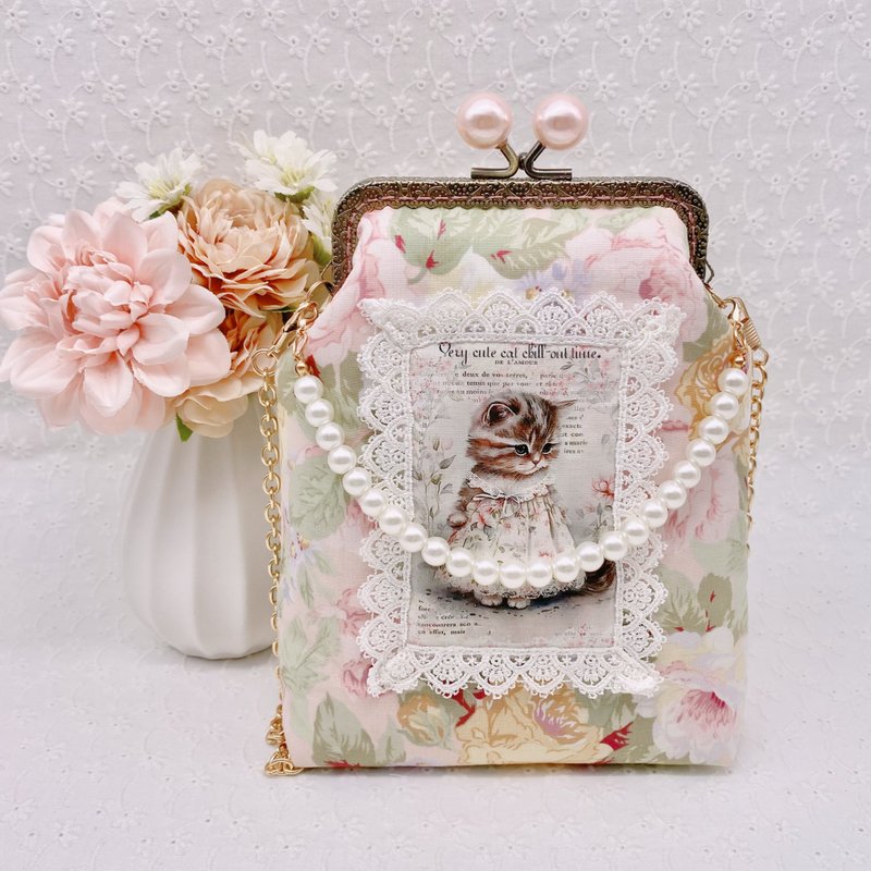 穿着连衣裙的猫很可爱　是鸭嘴单肩包 - 侧背包/斜挎包 - 棉．麻 粉红色