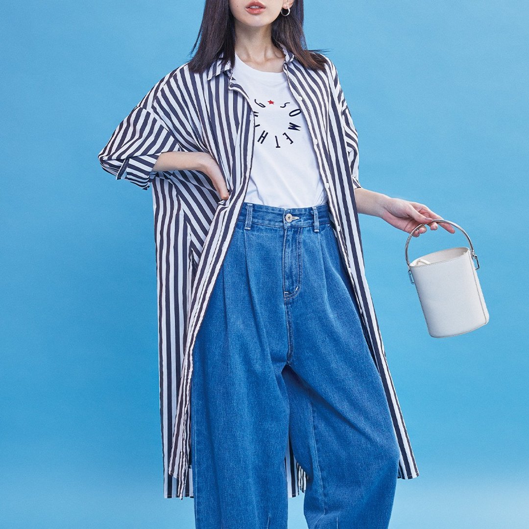 SOMETHING  长版条纹长袖衬衫(黑色) #上衣#外套 - 女装衬衫 - 其他材质 黑色