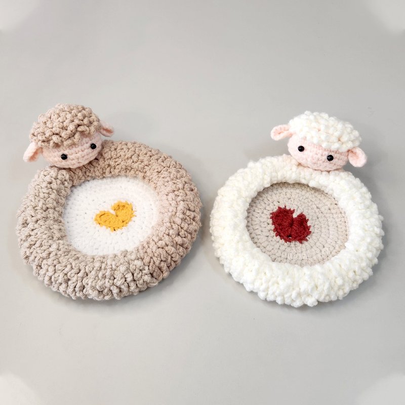 软羊羊杯垫 钩针编织 手作成品 收纳 - 杯垫 - 羊毛 白色