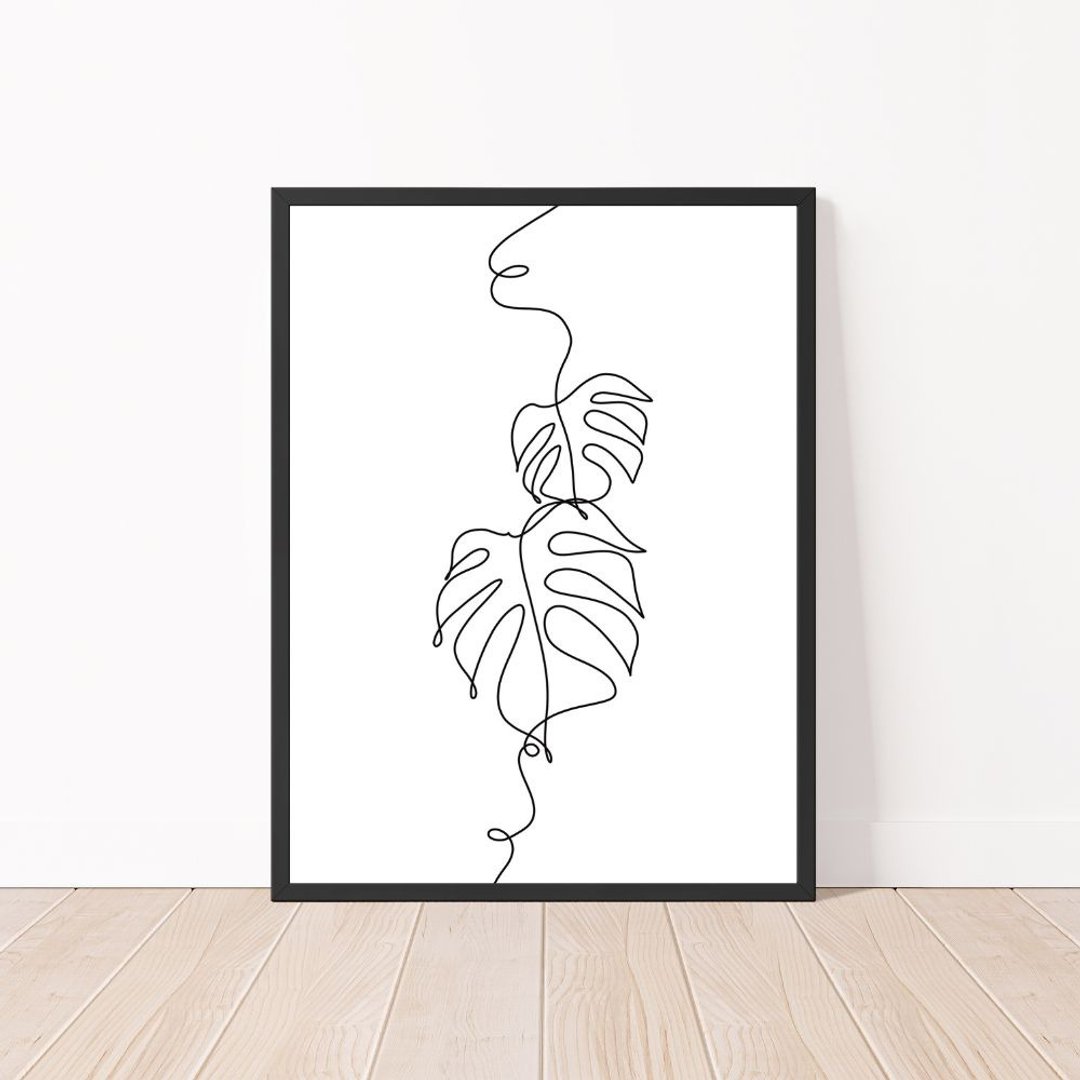 Two Monstera Leaves Monoline Art - Printable Wall Art - Instant Digital Download - 电子手绘真人画像/绘画/插画 - 其他材质 
