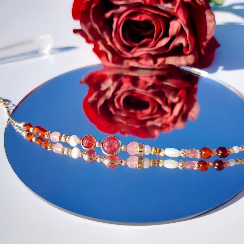 老派约会之必要。鸽血红草莓晶 石榴石 粉晶 14K包金 水晶手链 - 手链/手环 - 水晶 红色