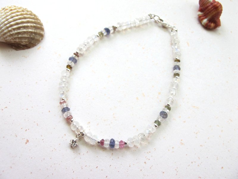 onion-bulb手创天然石系列-‘月恋人’-堇青┌碧玺┌月光石┌水钻(银) - 手链/手环 - 宝石 多色