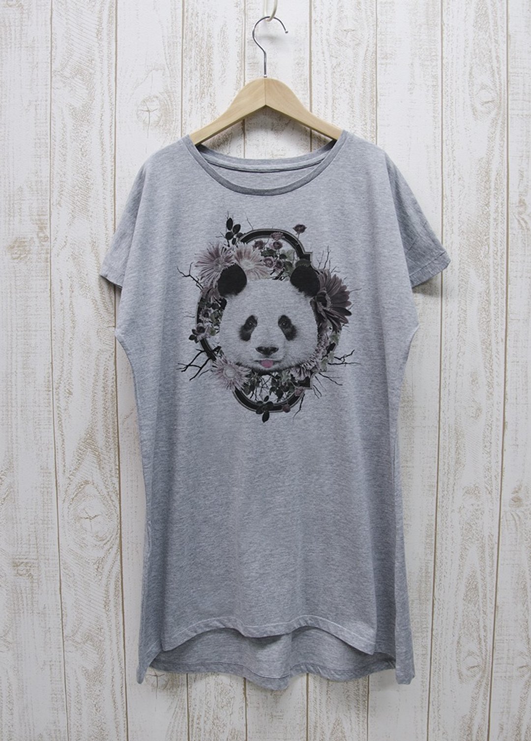 ronronPANDA One Piece Tee Flower Frame Heather Gray / R025-O-GR - 洋装/连衣裙 - 棉．麻 灰色
