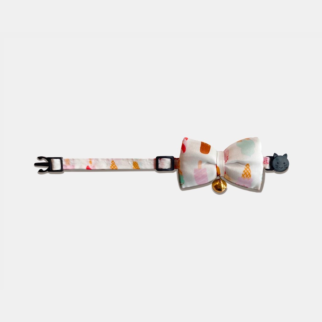 简约手工定制猫咪项圈 Ice Cream Bow Breakaway Cat Collar - 项圈/牵绳 - 棉 白色