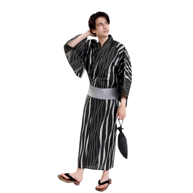 日本 和服 男士 绵 浴衣 腰封 2 件 套组  S M L Z32-11C - 其他 - 棉．麻 黑色
