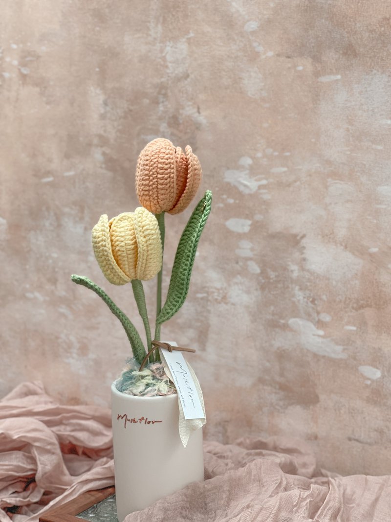 暖阳郁金香盆花 Tulip Sunlight - 针织花 - 摆饰 - 棉．麻 橘色