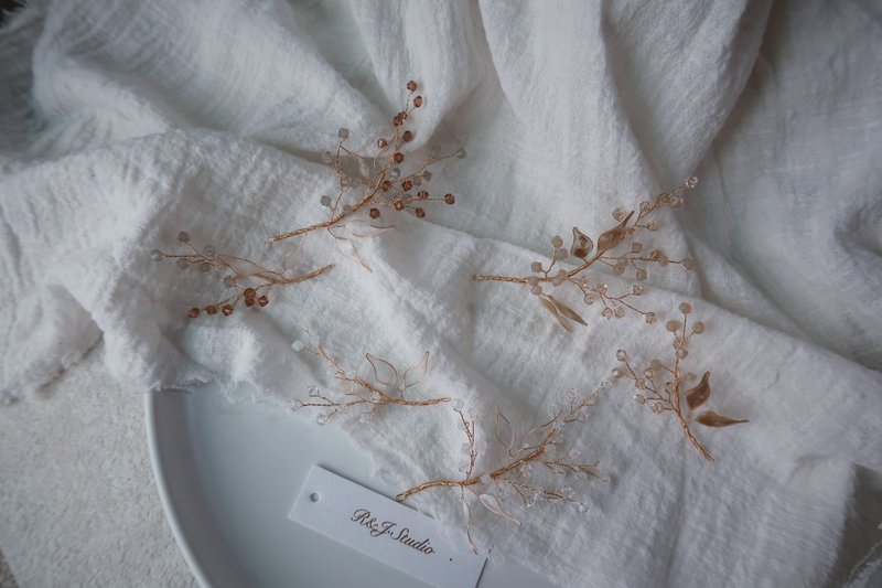 水晶小叶 -两件组手作水晶花树脂饰品 新娘头饰/伴娘配饰 - 发饰 - 树脂 多色