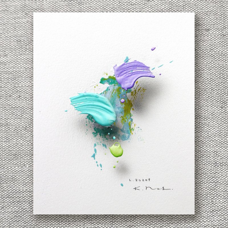 Original Abstract Painting, "Layer 20209" by Kenj Hoshi,21x16cm,Acrylic on Paper - 海报/装饰画/版画 - 纸 绿色