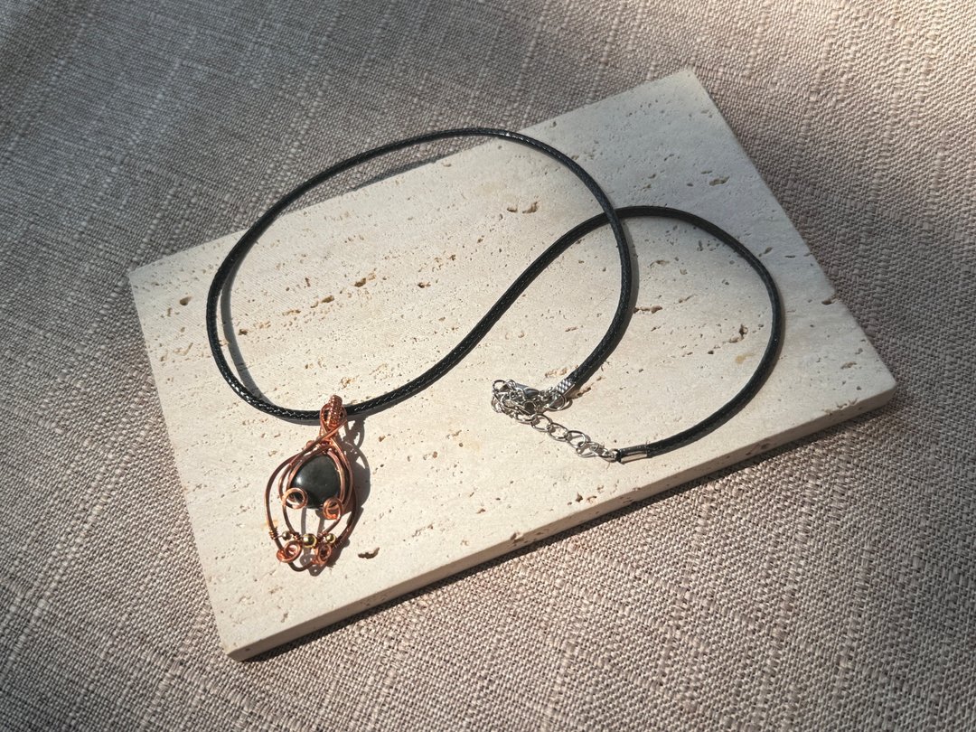 #230358 wire wrapping 黑耀石 铜线 绕线 吊堕 - 项链 - 铜/黄铜 黑色