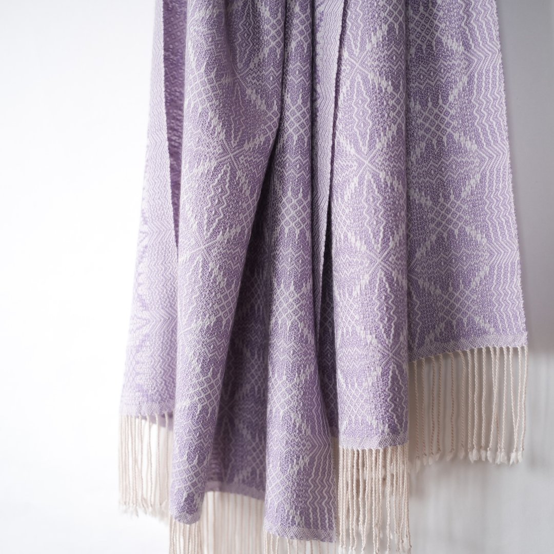 Cashmere 手工编织喀什米尔丝绸披肩【柊华 07】 - 围巾/披肩 - 丝．绢 紫色