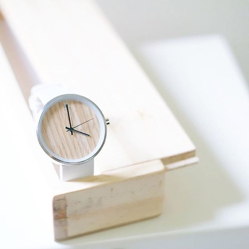 手工枫木手表 - 银色不锈钢表壳/白色皮革 - 女表 - 木头 白色