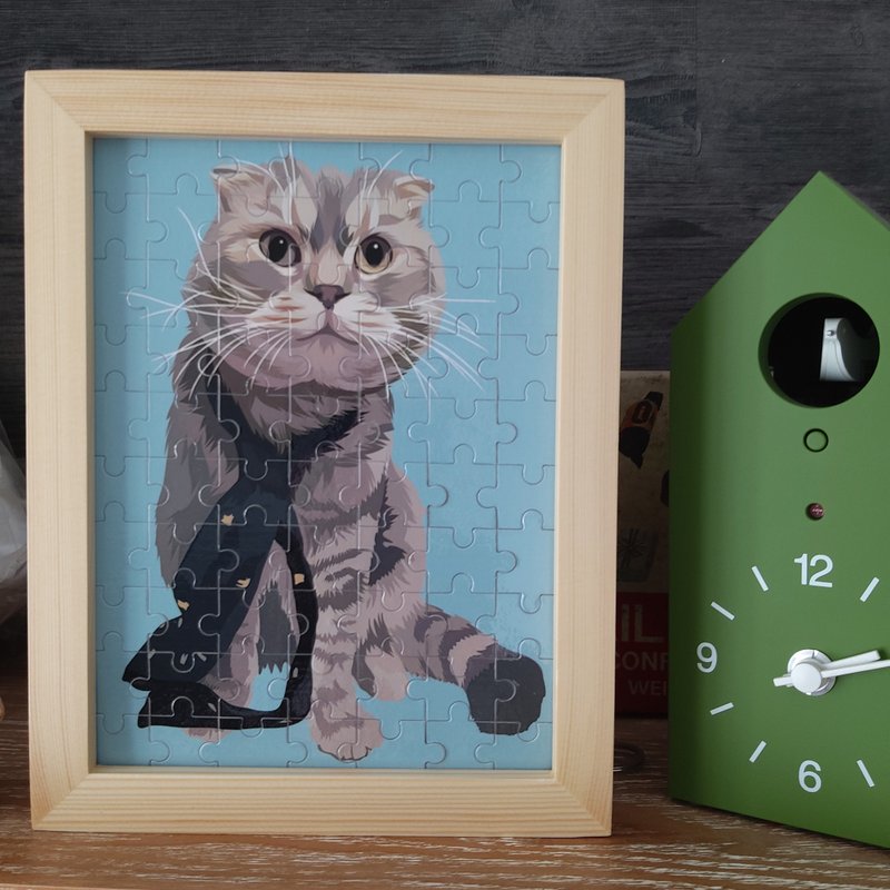拼图连相框 定制化宠物画 似颜猫狗肖像 - 订制画像 - 木头 多色