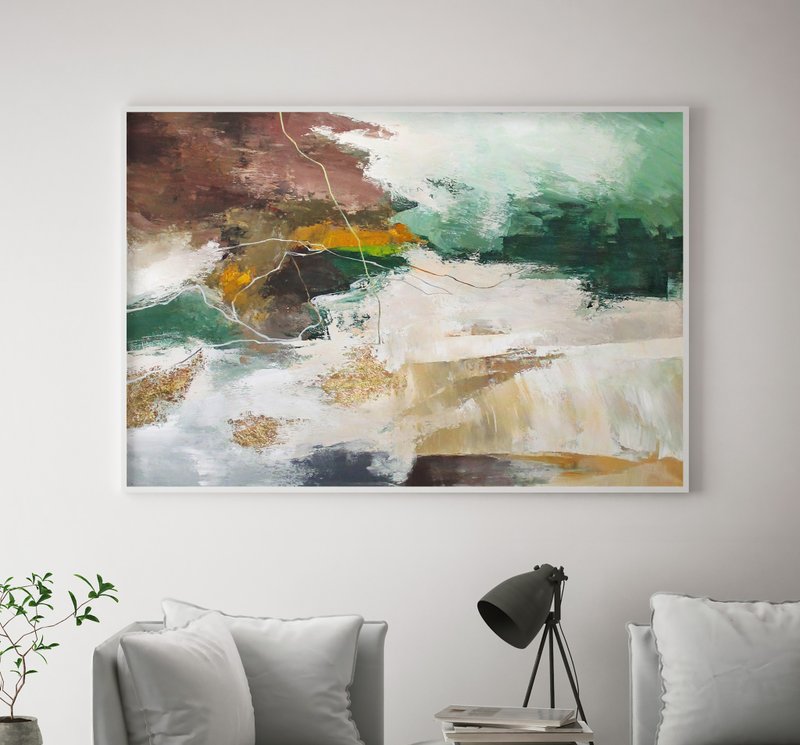 绿色抽象画 | 绿色帆布画 | 绿色墙面艺术 | 绿色脉动 2 - 墙贴/壁贴 - 棉．麻 绿色