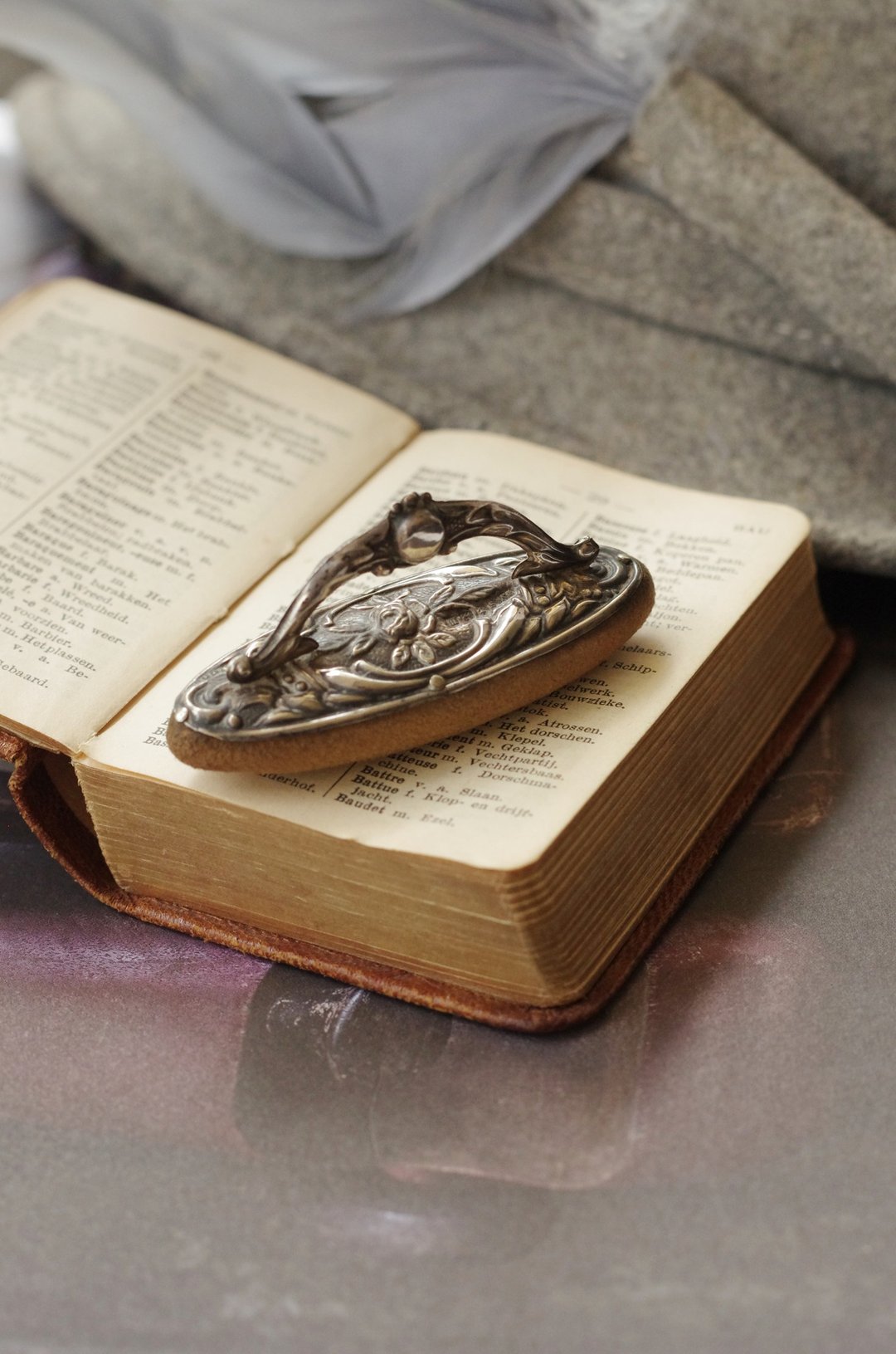W47-古董 Antique Vintage 925 少见雕花纯银磨甲抛光 - 其他 - 其他金属 银色