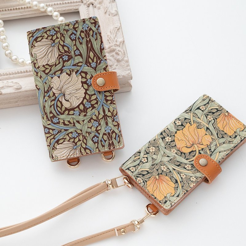 兼容于所有型号 智慧型手机保护壳 笔记型 [垂直悬挂零件 插针面板] William Morris 皮革智慧型手机肩背 A189I - 手机壳/手机套 - 真皮 咖啡色