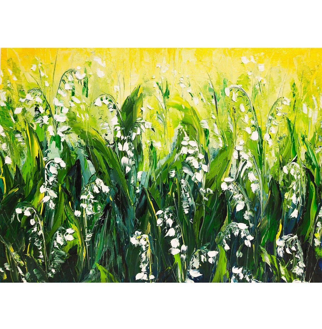 Lily of the Valley Art Floral Original Painting 30x40 cm/ 12x16 inch - 海报/装饰画/版画 - 棉 多色