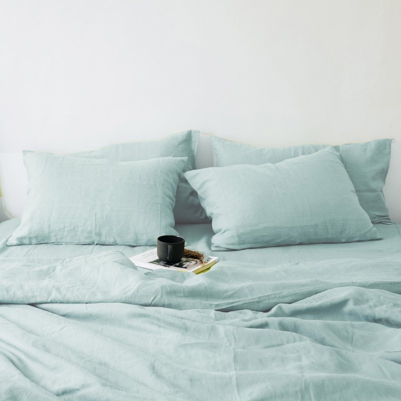 Sea glass linen sheet set / Flat+fitted sheet+2 pillowcases / Blue bedding - 寝具 - 亚麻 蓝色