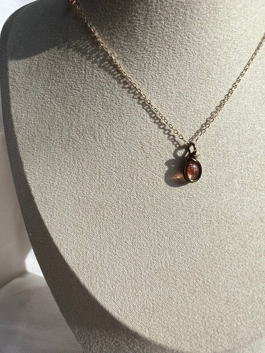 太阳石简约金属编织_项链_森系饰品_天然石_矿石_铜镀14K包金保色 - 项链 - 水晶 