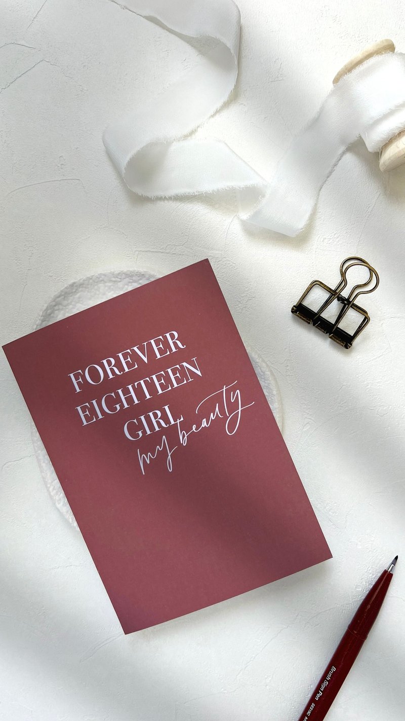 手写风格生日卡片 Forever Eighteen Girl My Beauty - 卡片/明信片 - 纸 