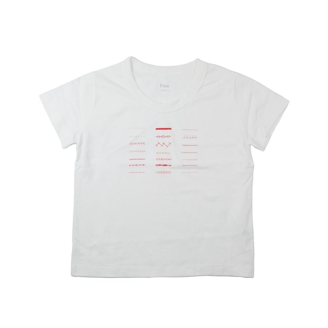 Embroidery pattern Big silhouette print T-shirt Ladies free size Tcollector - 女装 T 恤 - 棉 白色