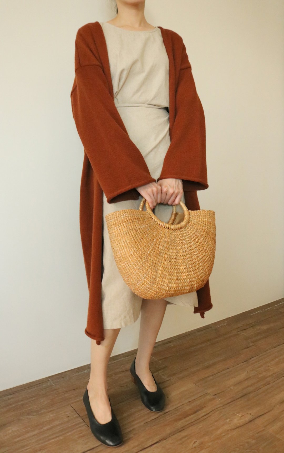 Cuivre Cardigan 红棕色宽袖卷边针织外套 - 女装针织衫/毛衣 - 棉．麻 